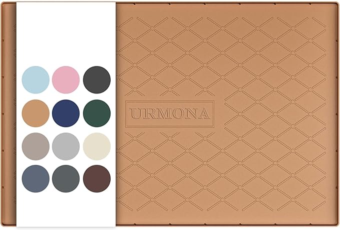 URMONA 31" x 22" Waterproof Silicone Mat in Multiple Sizes & Colors, Under Sink Mat for Kitchen & Bathroom, Pet Food Pad for Dogs & Cats, Kitchen Cabinet Liner, Multi-Purpose for Storage(Khaki)