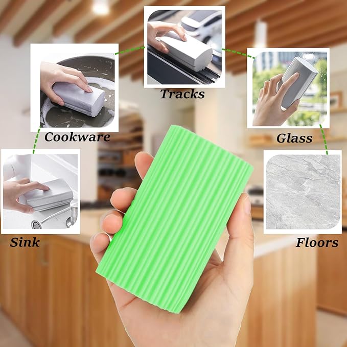 6-Pack Damp Clean Duster Sponge,Magic Sponge Eraser for Housekeeping,Reusable Cleaning Sponge for Blinds,Vents,Mirrors,Glass, Baseboards,Window Track Grooves and Railings (Green)