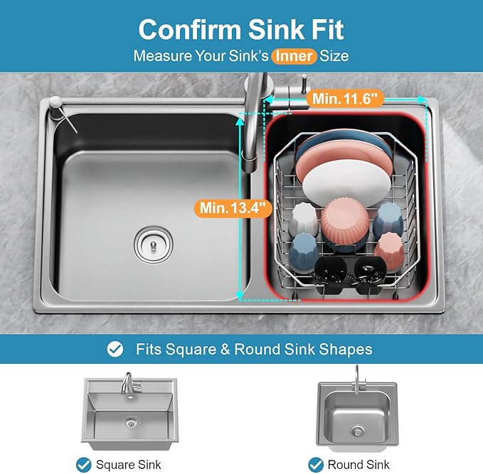 iSPECLE Small Dish Drying Rack for Kitchen Sink - Stainless Steel Compact in Sink Dish Drainer with Removable Utensil Holder for RV Apartment Essentials, 11.6" W x 13.4" L, Rust Resistant, Silver