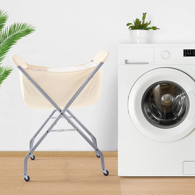 ELYKEN Laundry Cart with Wheels, 33”H Easy Rolling Laundry Hamper with Removable Liner Bag, Sturdy Metal Frame Clothes Basket with 4 Casters and 2 Brakes