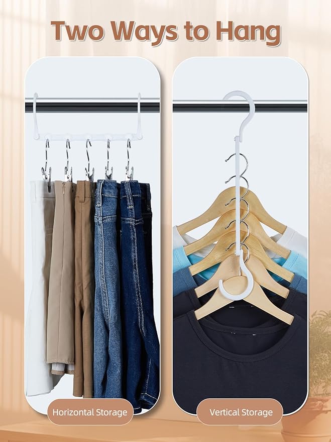 HOUSE DAY Closet Organizers and Storage, Magic Hangers Space Saving Clothes Hangers, Pack of 8 Sturdy Plastic Hangers with 5 Holes for Wardrobe Closet Organization, College Dorm Room Essentials