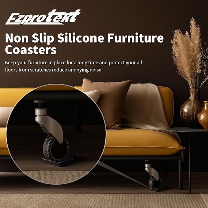 Ezprotekt Non Slip Furniture Pads, 4 Pcs 2.5" Rubber Caster Cups, Anti Skid Furniture Coasters for Hardwood Floors, No Slide Furniture Gripper, Floor Protector for Bed Couch Furniture Stoppers (Brown)