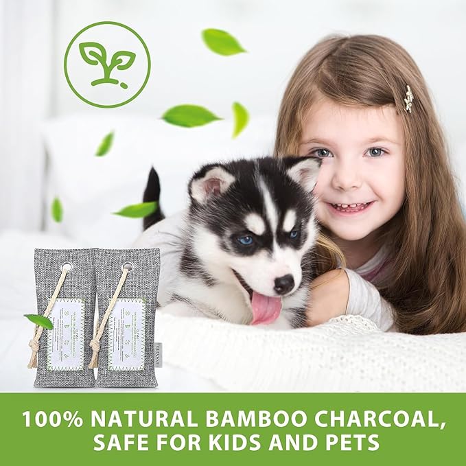 CLEVAST Activated Bamboo Charcoal Odor Absorber - 6 x 60g Air Purifying Bags Natural Fresh, Deodorizer and Moisture Eliminator for Home, Closet, Shoes, Car Air freshener Grey