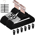 VECELO Premium Velvet Clothes Hangers Suit Heavy Duty (50 Pack)-Non Slip & Space-Saving with 6 Finger Clips & Tie Rack Excellent for Men and Women,Dark Black