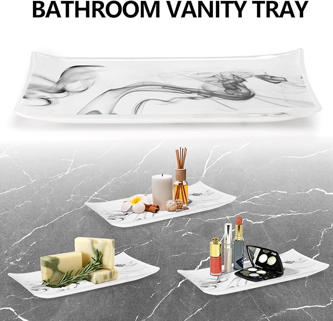 Haturi Bathroom Accessories Set, 4 Pcs Marble Look Sets Soap Dispenser & Toothbrush Holder Counter Top Restroom Apartment Decor Stuff, Glass Kits, Gift for Women and Men, Ink White