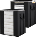 Fixwal Blanket Storage Bags with Zipper Large Storage Bins with Lids 120L 2 Pack Comforter Storage Bags with Reinforced Handles Clothes Storage Containers for King Comforter Bedding Pillow Sheet Black