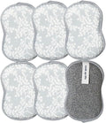 Sponge Set in Laurel Grey, 6 Pack Super Absorbent Washable Reusable Cleaning Sponges Made from Recycled Materials, Durable Eco Friendly Kitchen Sponges