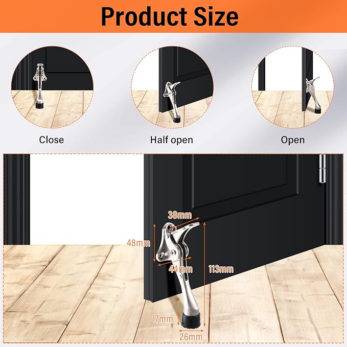 Moxweyeni 6 Pieces Heavy Duty Door Stops for Bottom of Door Metal Kickdown Doorstop with Adjustable Rubber Tips Spring Replacements Doorstop (Silver)