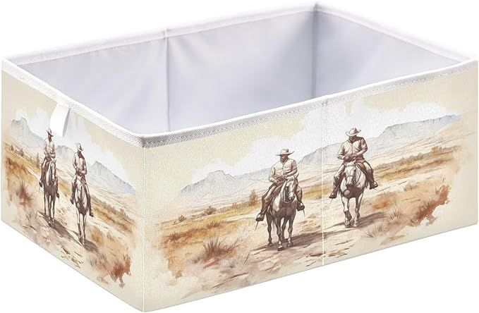 Two Western Cowboys Cube Storage Bin Foldable Storage Cubes Fabric Storage Baskets for Shelf Closet Home Organizers, 15.75x10.6x7 In