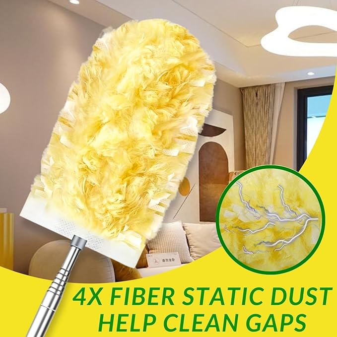 Duster Refills,Static Dust Removal Brush Disposable Replacement Head Compatible with Swiffer Duster Refills for Electronics, Furniture, Blinds, Ceiling Fans (Yellow, 30 Refills+1 Extension Pole)