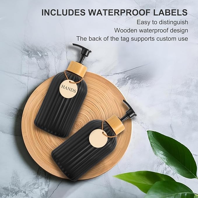 2 Pack ViserVita Glass Soap Dispenser Set with Bamboo Pump,Refillable Liquid Hand soap Dispenser for Bathroom, Premium Kitchen Sink Soap Dispenser