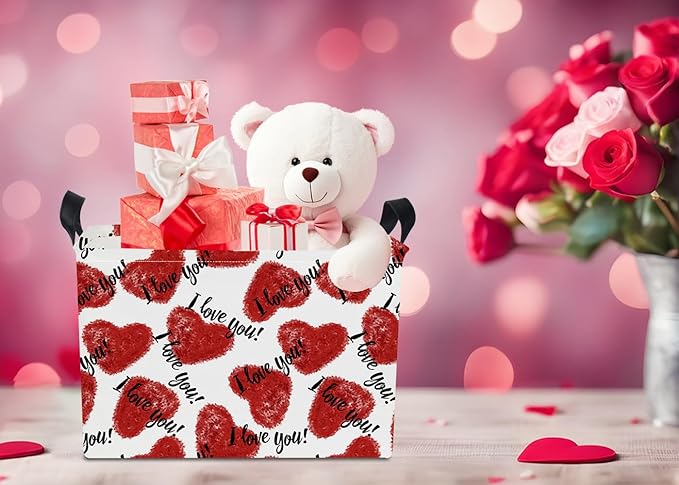 Rectangular Storage Basket Empty,Storage Bin with Handles,Room Decor,Gift Basket,Book Box(Love Heart)