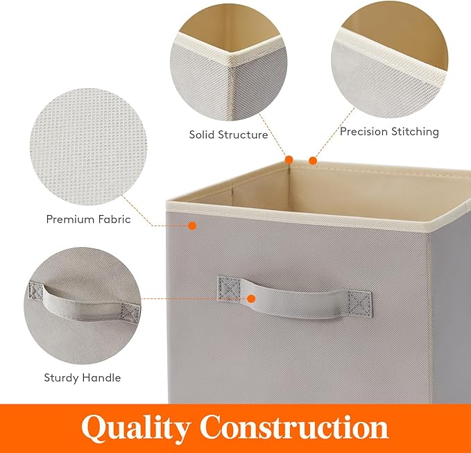 Lifewit Storage Cubes, Foldable Decorative Fabric Storage Baskets for Organizing Home Organizers with Handles for Shelves, Closet, 11 Inch Bins, 18L Light Gray, 16 Packs