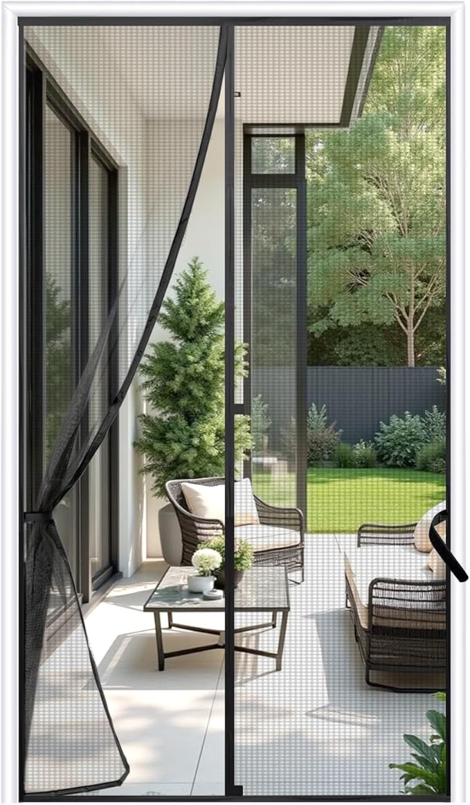 Sunolga 38 x 97 Inch Magnetic Screen Door, Fits Doors Size 36 x 96 Inch, Reinforced Fiberglass Screen Door Mesh with Full Frame Hook & Loop, Door Screen Magnetic Closure for Hands-Free