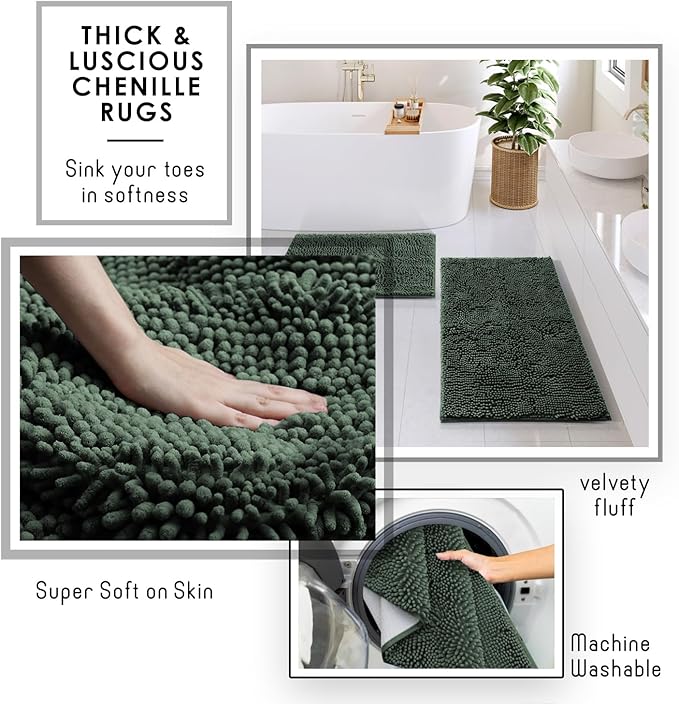 Clara Clark Bathroom Set - Hunter Green Bathroom Accessories Set, 6PC Bathroom Accessory Set, Bathroom Sets with Bathroom Rugs, Toilet Brush, Trash Can & Soap Dispenser