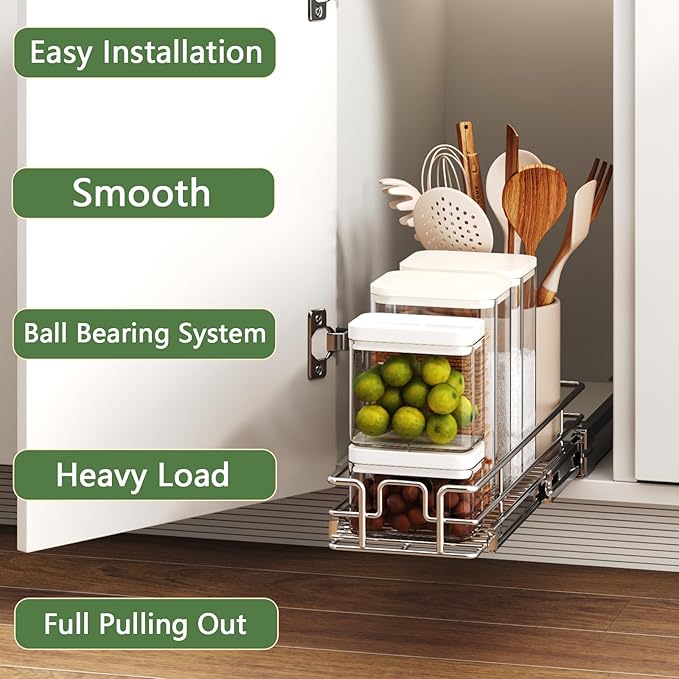MODCART Pull Out Cabinet Organizer 5½" W x 21½" D, Heavy Duty Cabinet Pull Out Shelves, Slide Out Drawers Organization for Kitchen Cabinets Bathroom