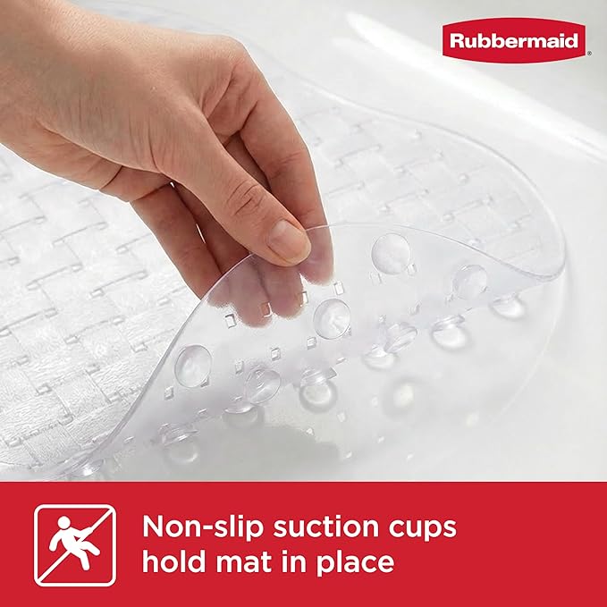 Rubbermaid INSTAMAT Tub Mat, Non-Slip Bath Mat Hangs Over Showerhead for Fast Drying, 27.2 x 15.2 Inch, BPA-Free, Easy Care Shower Mat for Inside Bathtub or Shower, Clear