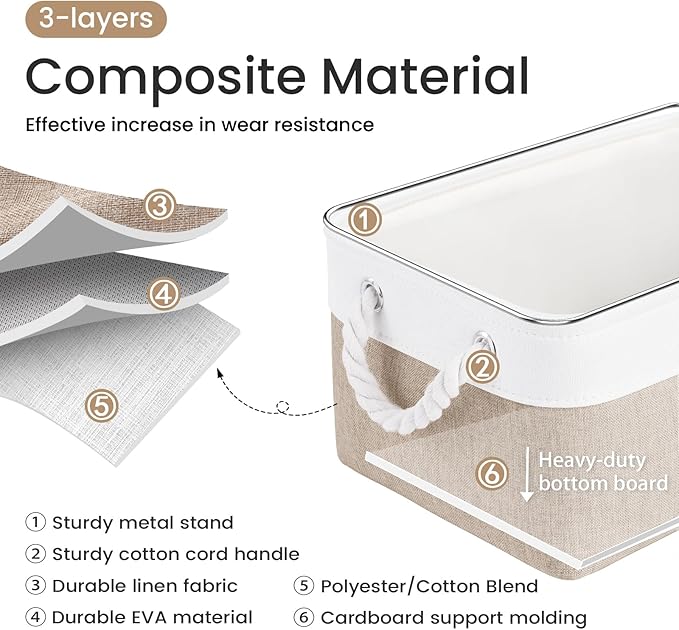 Storage Baskets for Shelves 13.8x9.8x6.7 Inch, Foldable Fabric Storage Bins with Handles, Small Storage Baskets for Organizing Closet, Office, Home Organization (1-Pack, White&Khaki)