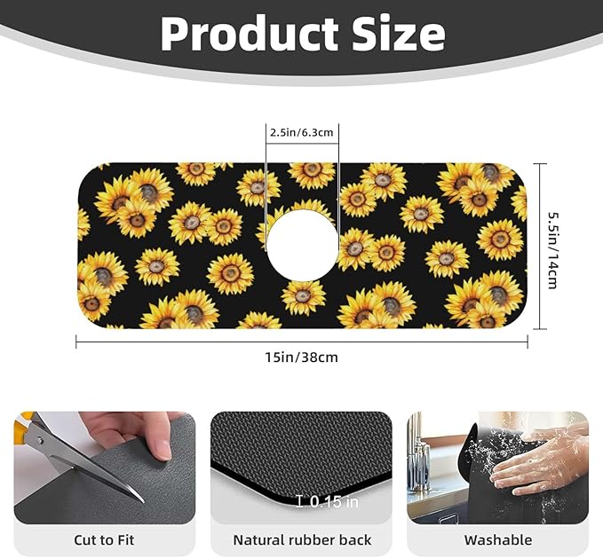 Faucet Draining Mat For Kitchen Sink, Sunflower Flower Black Diatom Mud Absorbent Drain Pad For Bathroom Kitchen Sink Splash Guard Drying Mat