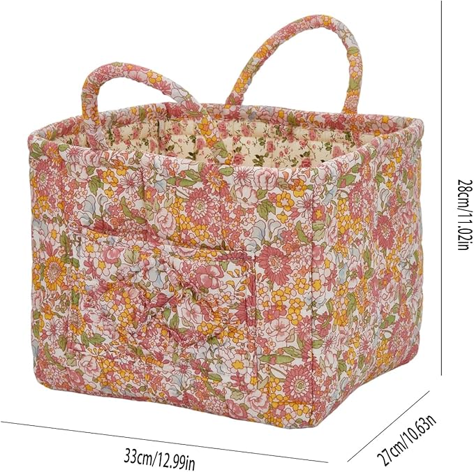 Boho Fabric Storage Basket, Large Capacity Laundry Basket, 12.2'' x 10.23'' x 10.23'' Collapsible Laundry Hamper with Easy Carry Handles (C Multi-Color 3, L)