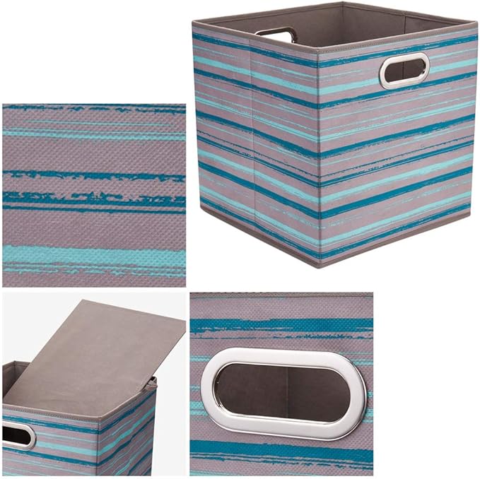 HSDT3 Cube Storage Bins Teal Stripes Gradient Lines 10.5x10.5x11 Inch Foldable Whale Coastal Print Fabric Half Storage Basketes for Home Organizers Storage Drawer,QY-SC12-3,Navy Blue-Whale(Set of 6)