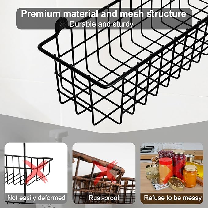 Spice Rack Organizer Wall Mount, 2 Pack Black Seasoning Rack Wire Storage Baskets for Wall or Cabinet Door in Kitchen and RV | Seasoning Rack, Kitchen, RV