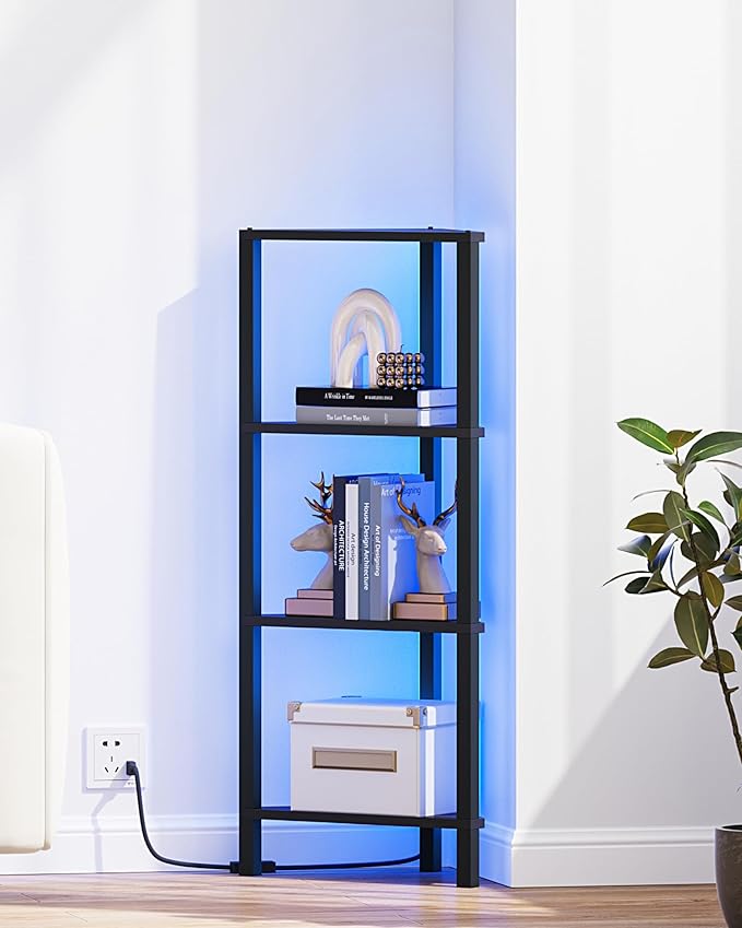 TUTOTAK Corner Shelf, 4-Tier Corner Bookshelf for Small Space, Narrow Display Corner Shelf Stand with Storage Rack, for Living Room, Bedroom, Black BS05BK004L