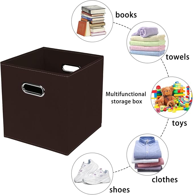 Fabric storage bins Cubes, Fabric Cube Organizer with Handle, Foldable Cube Bins for Cloth or Accessary Storage, 11x11x11, Set of 6, (Coffee)
