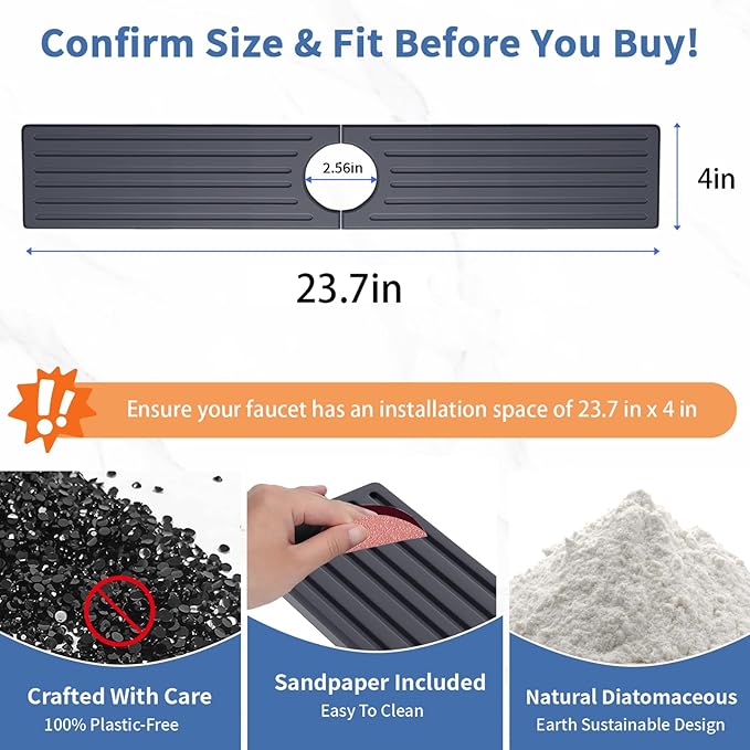 Faucet Mat for Kitchen Sink, Water Absorbent Kitchen Faucet Mat, Durable Sink Splash Guard with Raised Feet, Diatomite Fast Drying Kitchen Sink Faucet Mat, Bathroom Stone Drying Tray for Counter