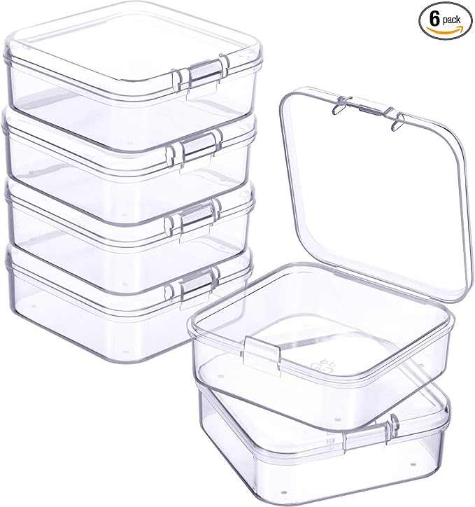 6 Pieces Mini Plastic Clear Beads Storage Containers Box for Collecting Small Items, Beads, Jewelry, Business Cards, Game Pieces, Crafts (2.13 x 2.13 x 0.79 Inch)