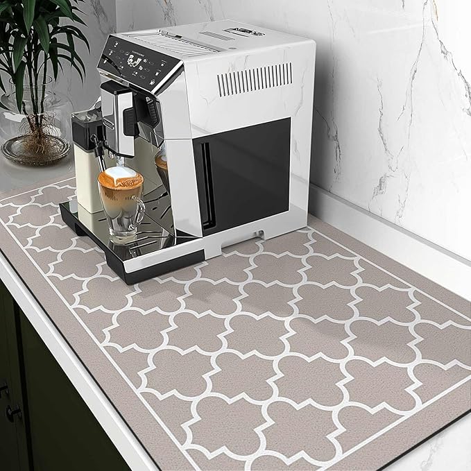 WISELIFE Dish Drying Mat Super Absorbent Drying Mat Large Dish Drying Mats for Kitchen Counter Easy Clean Dish Mat Kitchen Drying Mat18"x 28" Stylish Khaki