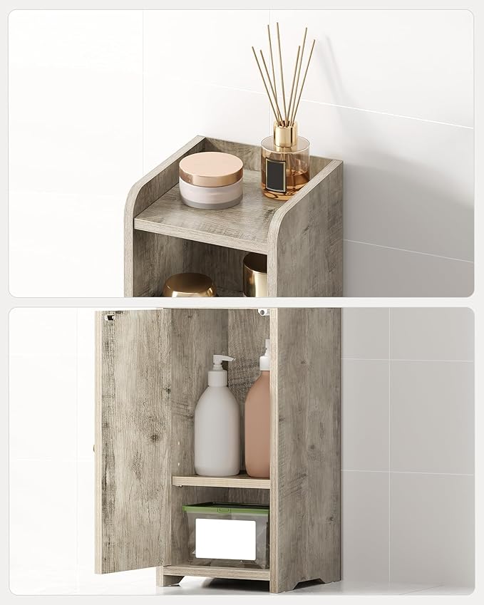 Bathroom Storage Cabinet, Corner Floor Cabinet with Doors and Adjustable Shelf, Narrow Toilet Paper Cabinets, Bathroom Organizer for Small Spaces, Greige BC19705X