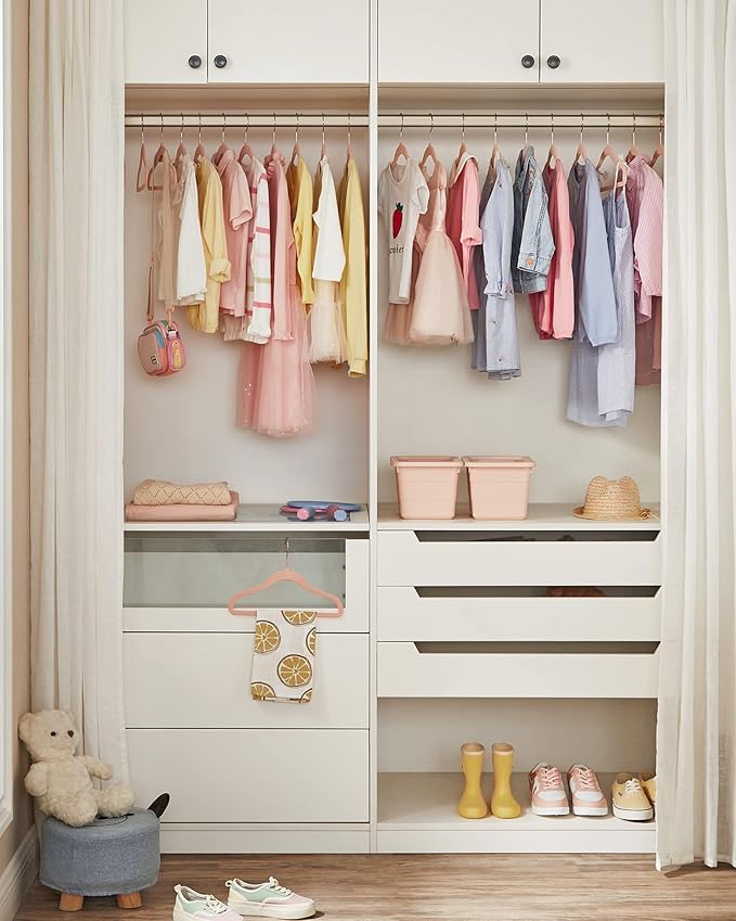 SONGMICS Baby Kids Hangers 30 Pack for Closet, 11.8 x 8.1 Inches, Rose Gold 360° Swivel Hooks, Space-Saving Clothes Velvet Hangers for Nursery, Non-Slip, Jelly Pink UCRF027P30