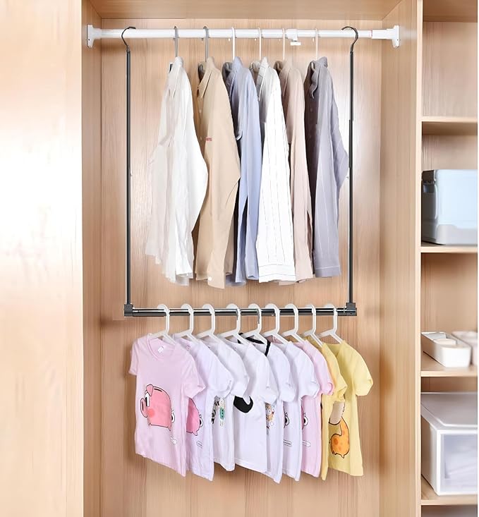 Adjustable Hanging Closet Rod, Extender Hanging Rod, Closet Hanging Organizer, Heavy Duty Closet Bar, Hanging Rod (Black, 1 Pack)