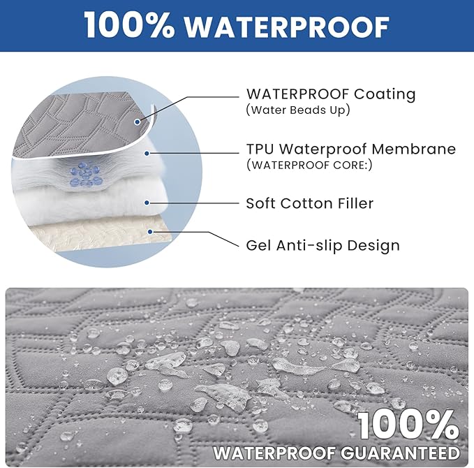Waterproof Dog Bed Cover, Non-Slip Dog Blanket for Couch, Couch Covers for Dogs Washable, Pet Blanket for Furniture, Pet Bed Mat for Sofa, Car, Pet Supplies (40x50 Inch, Light Grey)