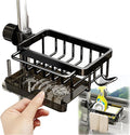 Sink Organizer Rack for Kitchen and Bathroom, 2025 New Stainless Steel Detachable Hanging Faucet Drain Rack with Drip Tray Faucet Sponge Holder for Bathroom (Black, Right)