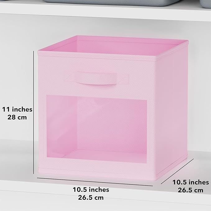 SpaceAid Storage Cubes with Clear Windows, Set of 6 Fabric Bins, 11 Inch Foldable Baskets Boxes for Closet, Cubby Shelf or Cube Storage Organizer, Pink