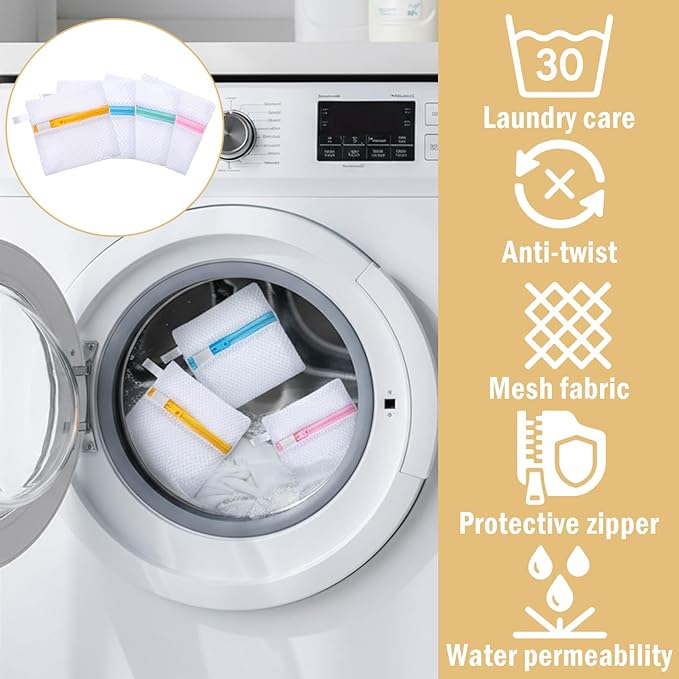 4 PCS Laundry Pod Anti-Sticking Bag, Small Mesh Laundry Bags for Delicates Mini Durable Washing Machine Laundrys Pods Dissolution Protection Foldable Wash Pouch Storage Bag for Pods Scented Beads