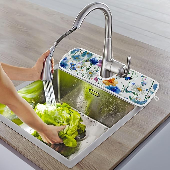 Sink Faucet Absorbing Mat Kitchen Sink Splash Guard Splash Faucet Drip Catcher for Bar RV Bathroom 2PCS 23.6x5.5in Dark Bluebonnet Cornflower