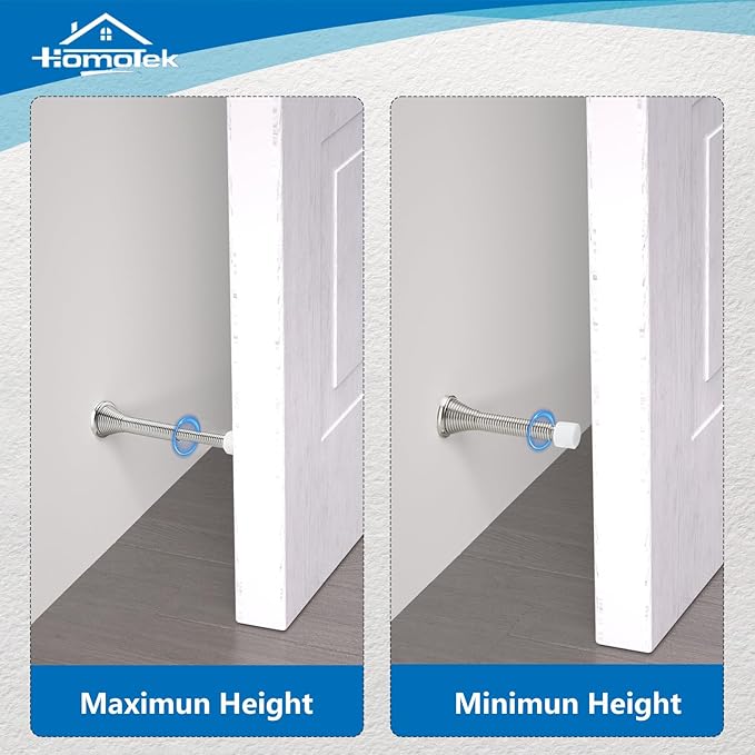 HOMOTEK 2 Pack Telescoping Spring Door Stoppers, Extended from 3-1/8 to 4-1/4 inches Wall Mount Extra Long Door Stops- Flexible Spring Doorstops Wall Protector (Satin Nickel)