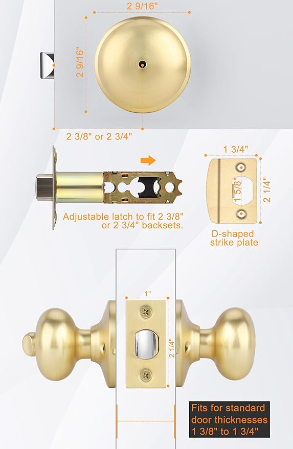 Goldenwarm Gold Interior Door Knobs, Bedroom Door Knob, Door Knobs Interior Bulk, Brushed Gold Privacy Door Knob for Bedroom or Bathroom(5 Pack)