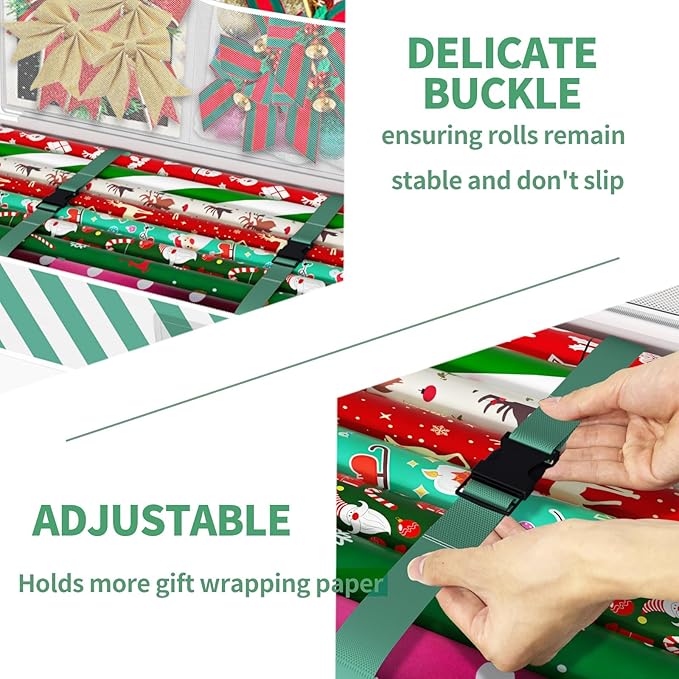 Safana Wrapping Paper Organizer Storage Bag, 42" Durable 600d Oxford Wrapping Organizer Box Under Bed Storage Containers for Decorations Paper Rolls, Ribbons, Balls, Bows (Green Stripe)