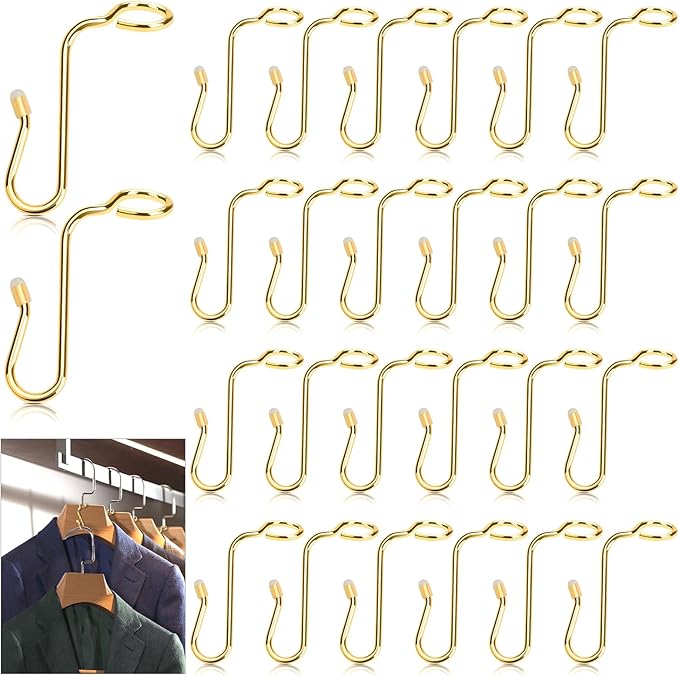 50 Pieces Hanger Connector Hooks Metal Hanger Extender Hooks Stable Clothes Hangers Connector for Different Clothes Hangers, 8.7 mm/0.35 Inch Hole Diameter,Gold