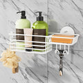 TAILI Shower Caddy Suction Cup with Hooks & Soap Holder, Heavy Duty Bathroom Shower Organizer, No Drilling Shelves for Inside Bathroom, Metal Storage Basket-White