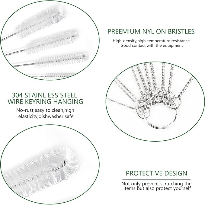 CiaraQ Bottle Cleaning Brushes, 9.8 Inch Nylon Tube Brush Set, Cleaner for Narrow Neck Bottles Cups with Hook, Set of 10pcs