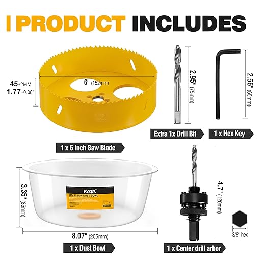 KATA Hole Saw for Recessed Lights: 6 Inch Hole Saw for Recessed Lighting with Dust Bowl - 6 in Hole Drill Cutter with Silicone Dust Catcher Tool for Drywall on Ceiling - Installing LED Can Light Home