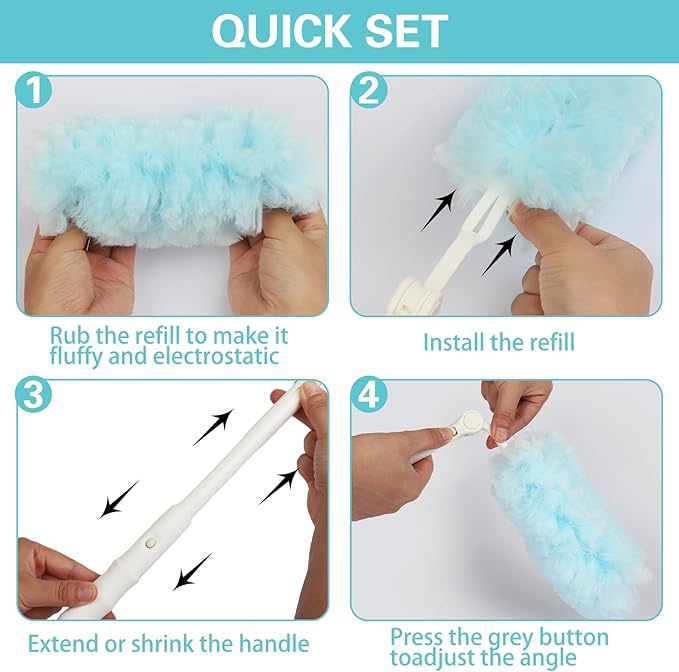 60 Count Heavy Duty Duster Refills for Swiffer, Multisurface 360° Larger Size Dusters with 4X Microfibers, Disposable Dusters for Pet, Cleaning Home, Blinds, Fans, Corners (60 pcs-Blue)