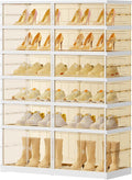 EHAMILY 6 Tiers 12-24 Pairs Foldable Shoe Boxes Large Plastic Shoe Storage Rack Collapsible Shoe Organizer for Closet Tall Shoe Shelf Clear Stackable Shoes Cabinet with Doors entryway