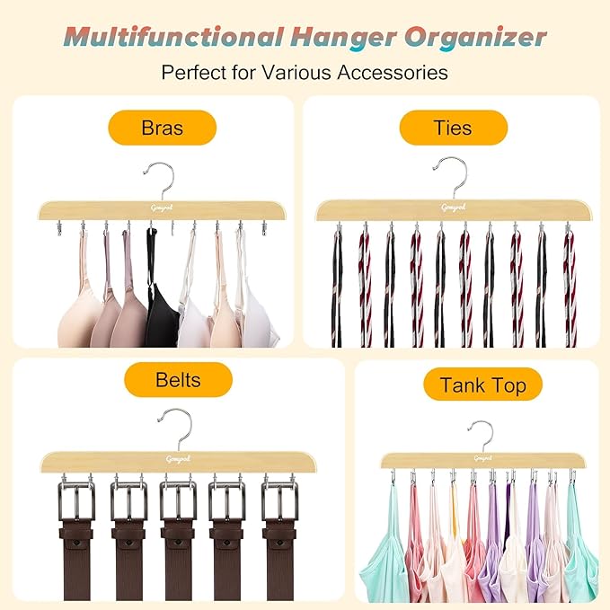 Bra Hanger for Closet, Tank Top Hanger w/20 Hooks Capacity Foldable Wood Space Saving Hangers, 360°Rotating Closet Organizers and Storage for Dorm & Apartment for Bra Scarf Ties(1 Pack)