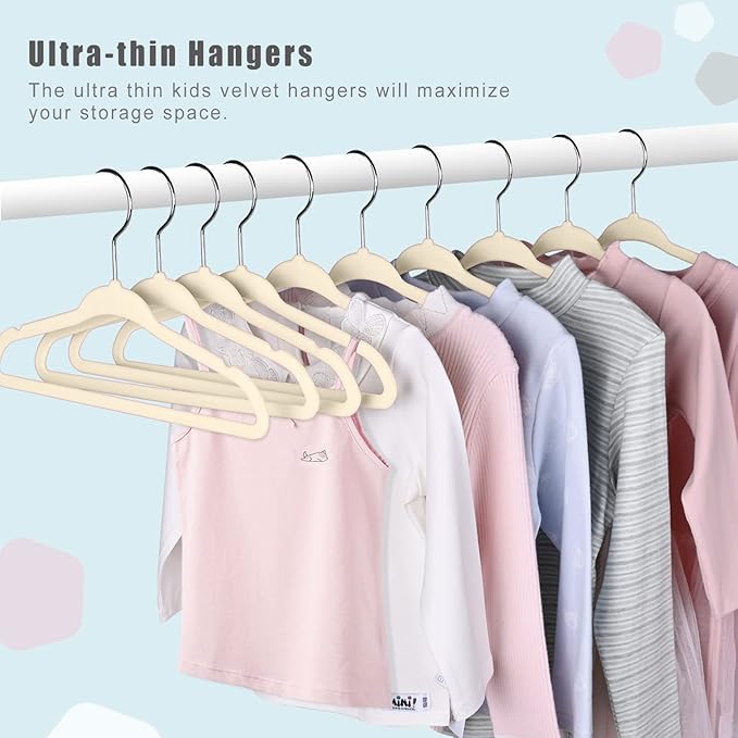 BAGAIL 50 Pack Kids Velvet Hangers 11 Inches Children's Clothes Hangers Non-Slip Baby Hangers for Infant/Toddler (Ivory)